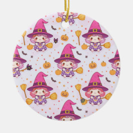 Spooky Halloween Pattern with Pumpkins and witch  Keramisch Ornament