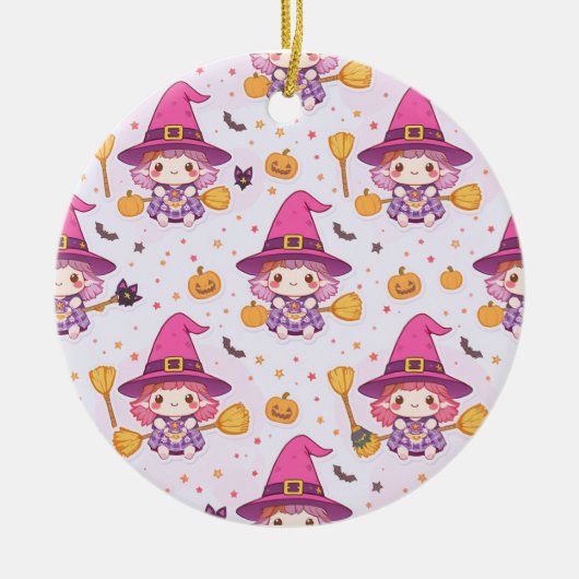 Spooky Halloween Pattern with Pumpkins and witch  Keramisch Ornament (Voorkant)