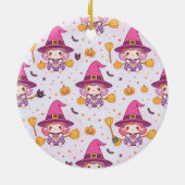 Spooky Halloween Pattern with Pumpkins and witch  Keramisch Ornament (Achterkant)
