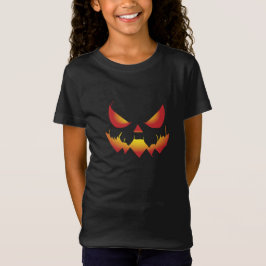 Spooky Halloween pompoen demon gezicht in brand T-shirt