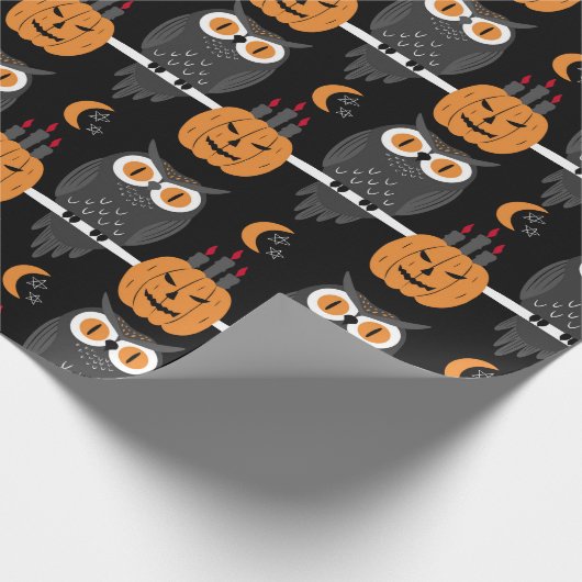 Spooky Halloween pompoenen & uilen Jack-O-lantaarn Cadeaupapier (Hoek)