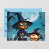 Spooky Halloween Pumpkin Duo Uitnodiging Briefkaart (Voorkant / Achterkant)
