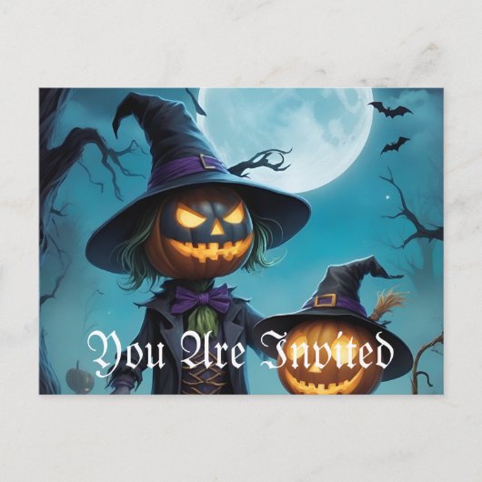 Spooky Halloween Pumpkin Duo Uitnodiging Briefkaart (Voorkant)