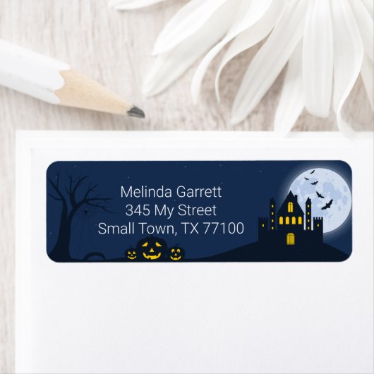 Spooky Halloween Pumpkin Haunted House Etiket (Insitu)