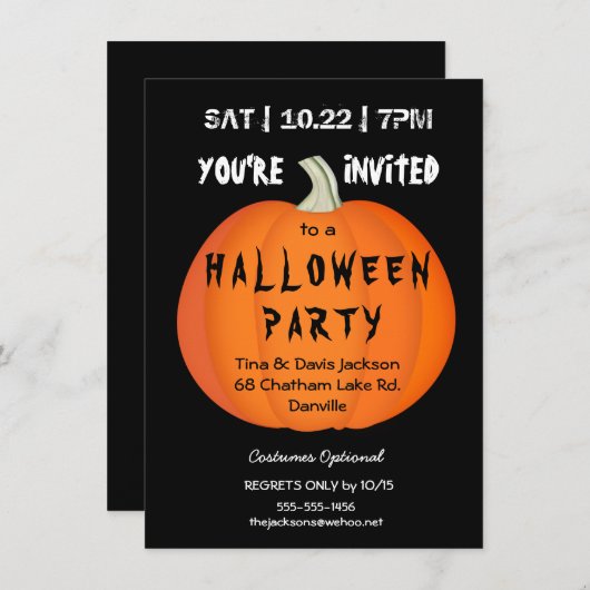 Spooky Halloween Pumpkin Party Uitnodiging (Voorkant / Achterkant)