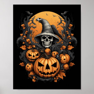 Spooky Halloween Pumpkin Witch Skull Poster