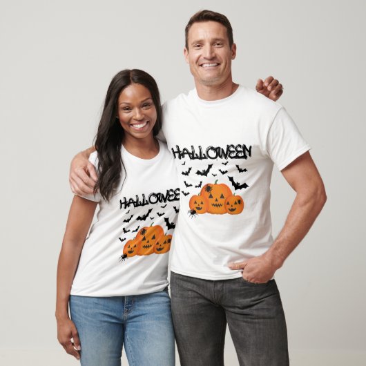 Spooky Halloween Pumpkins & Bats T-Shirt (Unisexe)
