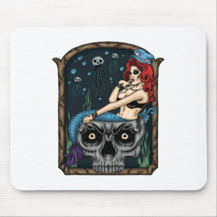 Spooky Halloween Punk Gothic schedel zeemeermin Muismat