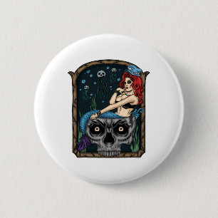 Spooky Halloween Punk Gothic schedel zeemeermin Ronde Button 5,7 Cm