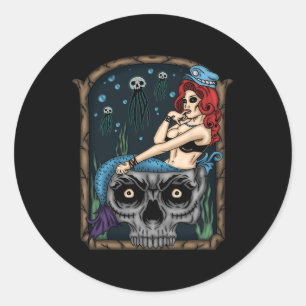Spooky Halloween Punk Gothic schedel zeemeermin Ronde Sticker