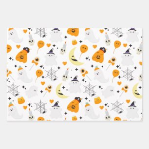 Spooky halloween roze eng spookpatroon inpakpapier vel