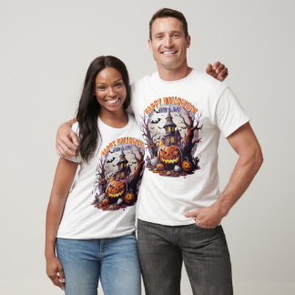 Spooky Halloween-scène met Pumpkins Haunted House T-shirt