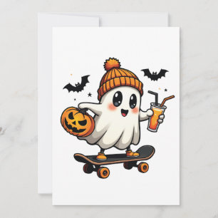 Spooky Halloween Schaatsen Pompoen Spice Ghost Her Kaart