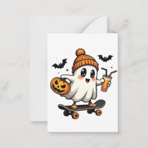 Spooky Halloween Schaatsen Pompoen Spice Ghost Her Notitiekaartje