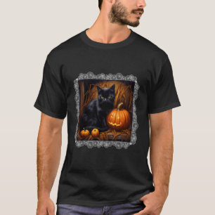 Spooky Halloween Schattigee zwarte kat en Jack o l T-shirt