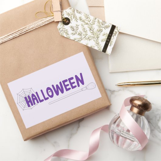 Spooky Halloween Script with Witch and Web Artwork Rechthoekige Sticker (Geschenken)