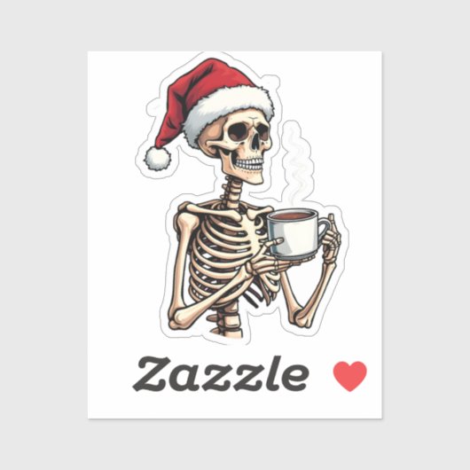 Spooky Halloween Sipping Coffee Christmas Santa Sticker (Vel)