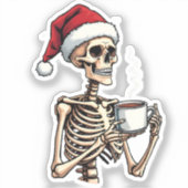 Spooky Halloween Sipping Coffee Christmas Santa Sticker (Voorkant)