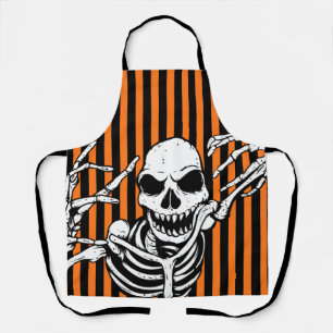 Spooky Halloween Skeleton Black Oranje Stripes Schort