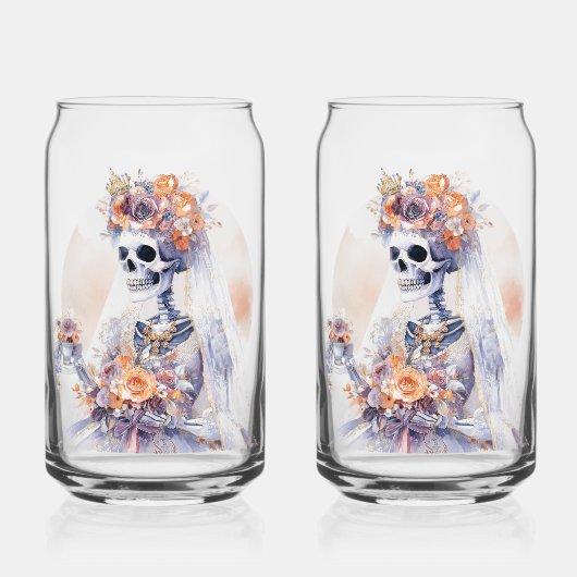 Spooky Halloween Skeleton Drinkware Set Can Glass Blikvorm Glas (Voorkant)