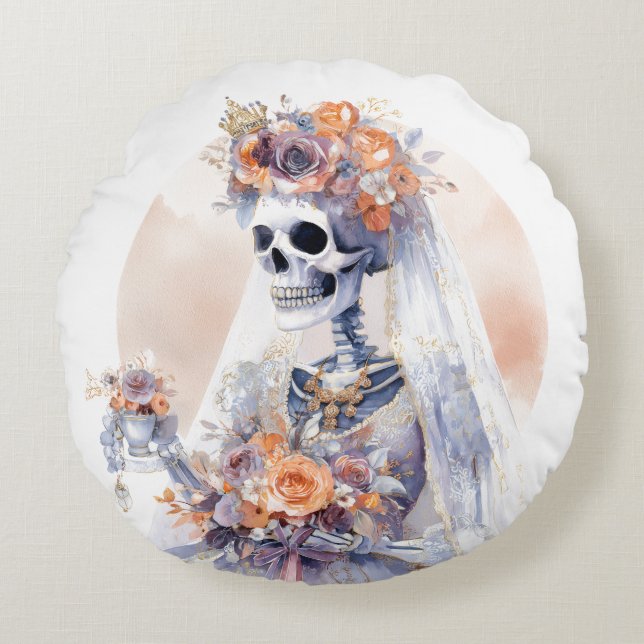 Spooky Halloween Skeleton Round Pillow Rond Kussen (Voorkant)