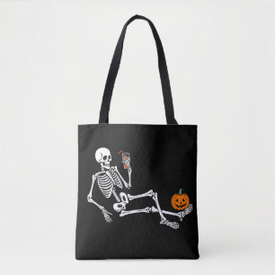Spooky Halloween Skeleton Sippin Pumpkin Spice Draagtas
