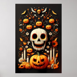 Spooky Halloween Skull Art, spookachtige witte sch Poster