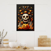 Spooky Halloween Skull Art, spookachtige witte sch Poster (Keuken)