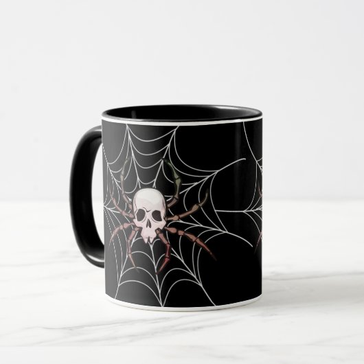 Spooky Halloween Skull Spider Web Mok (Voorkant links)