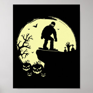 Spooky Halloween Snowboarden Volle Maan Snowboards Poster