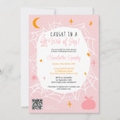 Spooky Halloween Spider web schattig roze baby sho Kaart (Voorkant)