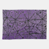 Spooky Halloween Spider Webs op Paarse Theedoek (Horizontaal)