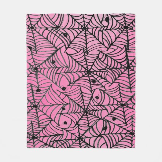 Spooky Halloween Spider Webs op Roze Fleece Deken (Voorkant)