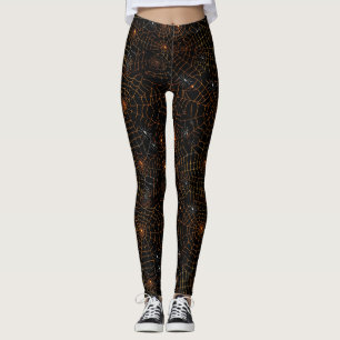 Spooky Halloween Spinnenweb Zwart Sinaasappel Wit Leggings