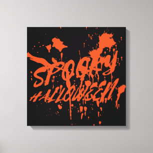 Spooky Halloween Splash Retro Rood Sinaasappel Hor Canvas Afdruk