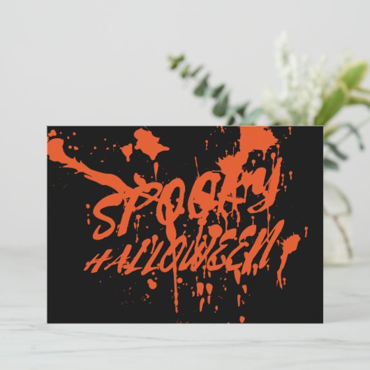 Spooky Halloween Splash Retro Rood Sinaasappel Hor Feestdagenkaart (Staand voorkant)