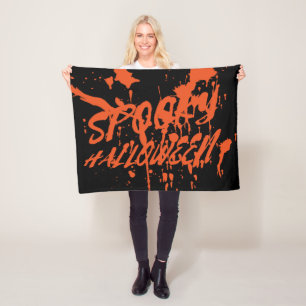 Spooky Halloween Splash Retro Rood Sinaasappel Hor Fleece Deken
