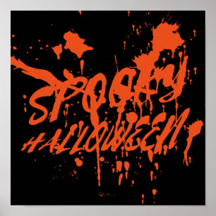 Spooky Halloween Splash Retro Rood Sinaasappel Hor Poster