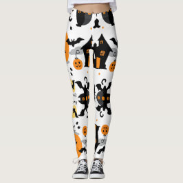 Spooky Halloween spookhuis en vleermuispatroon Leggings