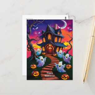 Spooky Halloween spookhuis illustratie Briefkaart