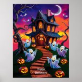 Spooky Halloween spookhuis illustratie Poster (Voorkant)