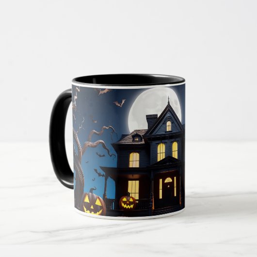 Spooky Halloween spookhuis Mok met Volle Maan (Voorkant links)