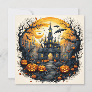 Spooky Halloween stad onder een volle maan Kaart