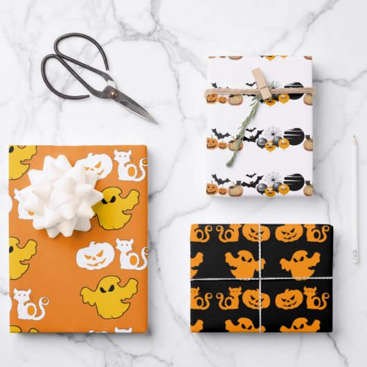 Spooky Halloween Symbols BOO Jack O Lantern Moon Inpakpapier Vel (Voorkant)