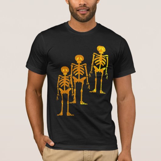 Spooky Halloween T-shirt ontwerp, verlichte skelet (Voorkant)