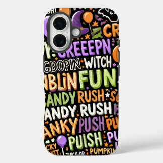 Spooky Halloween Tekstpatroon Telefoonhoes iPhone 16 Hoesje