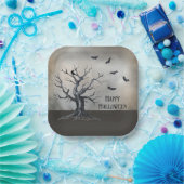 Spooky Halloween Tree met Raven en Vleermuizen Papieren Bordje (Feest)