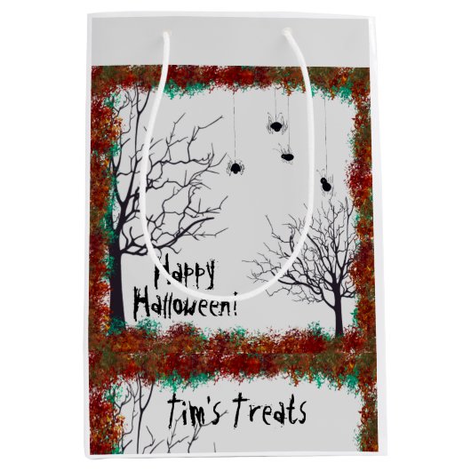 Spooky Halloween Trees Foliage Border personaliser Medium Cadeauzakje (Voorkant)