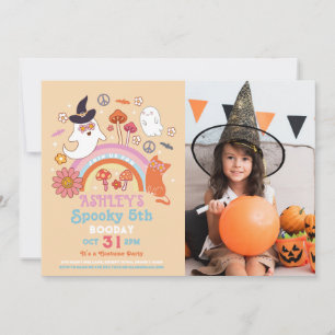 Spooky Halloween Verjaardag Foto 70s Retro  Kaart