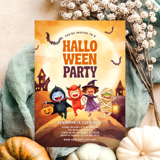 Spooky Halloween verjaardagsfeestje Kinder Kaart